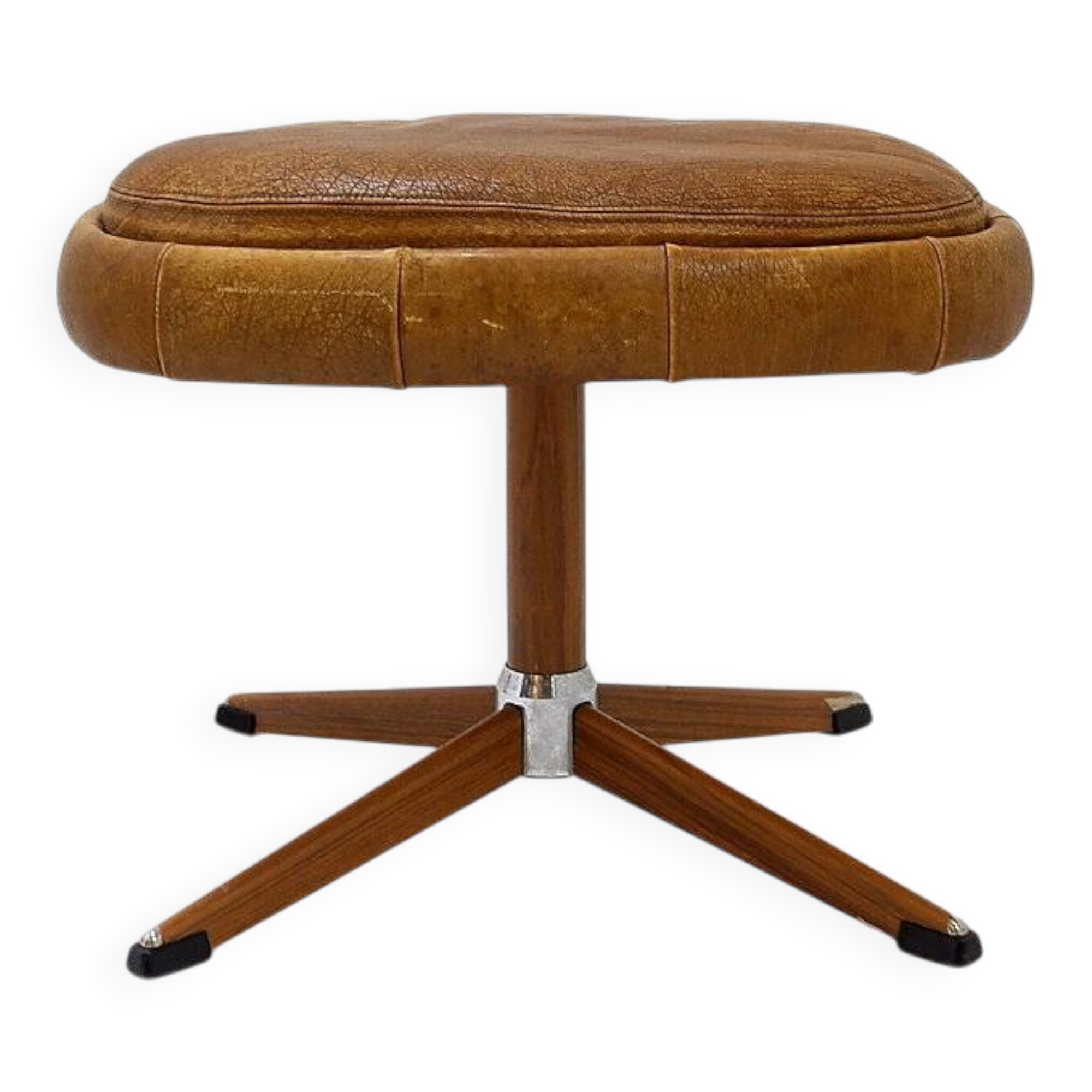 Brown leather swivel footrest with metal base - De Sede, Switzerland.