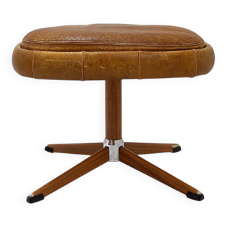 Brown leather swivel footrest with metal base - De Sede, Switzerland.