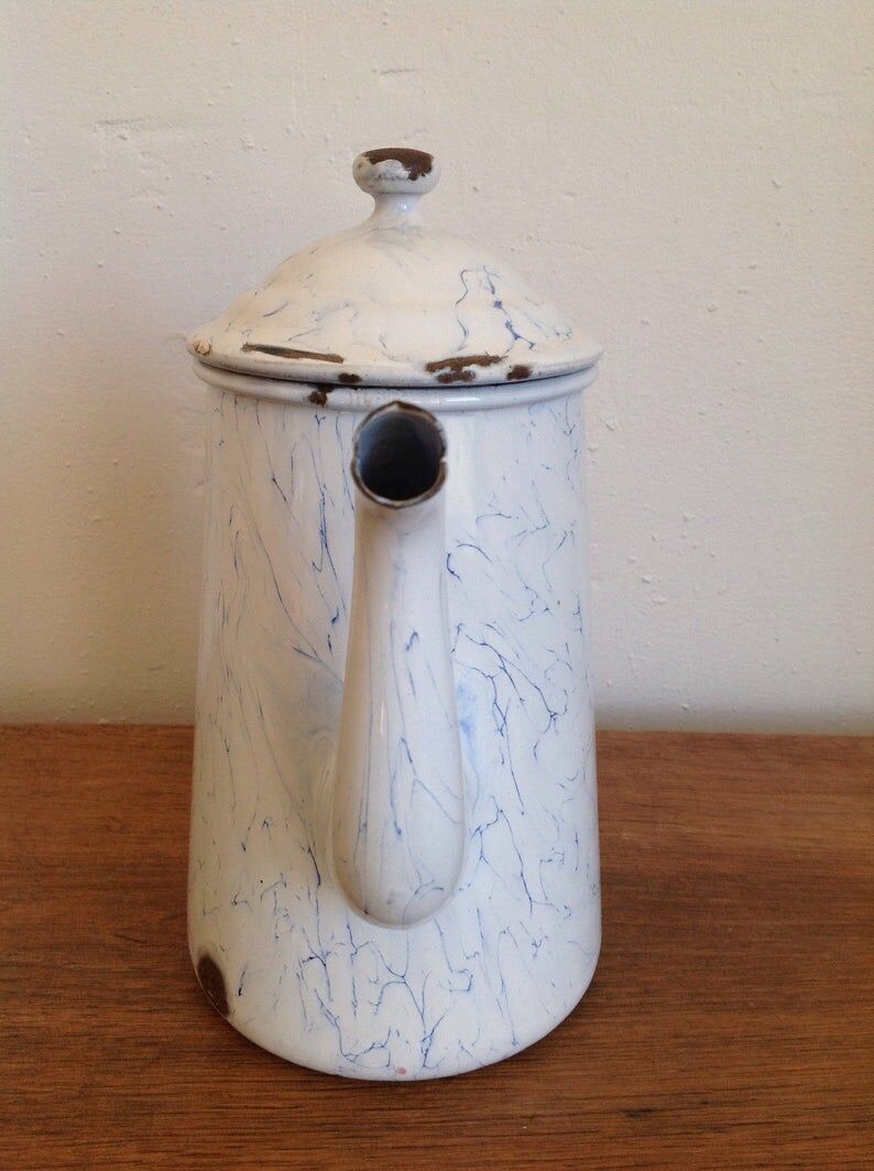 Enamelled tin teapot