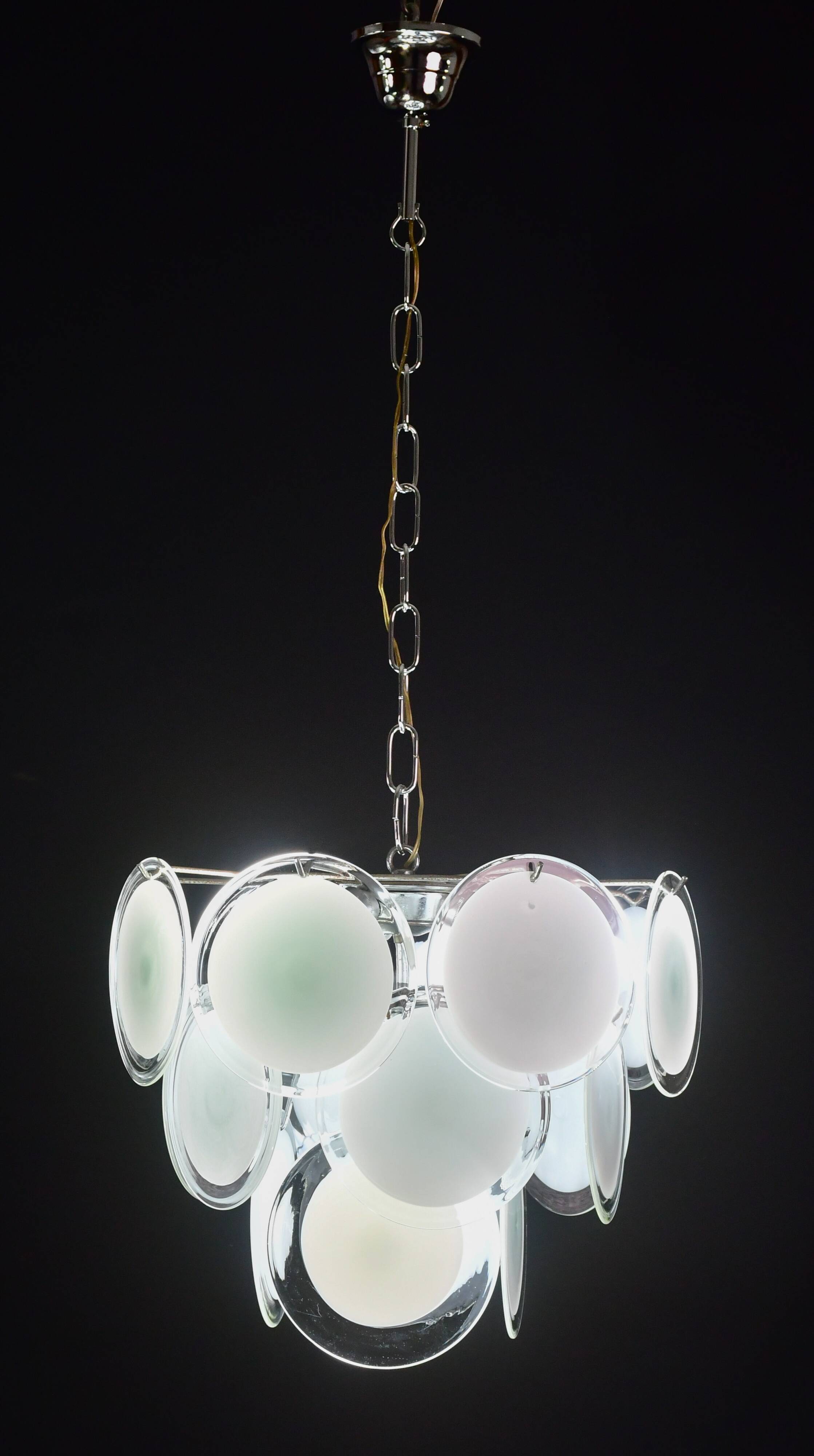 Disc white Murano glass chandelier by Vistosi