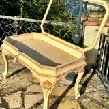 Coffee table/display cabinet in painted polychrome wood.