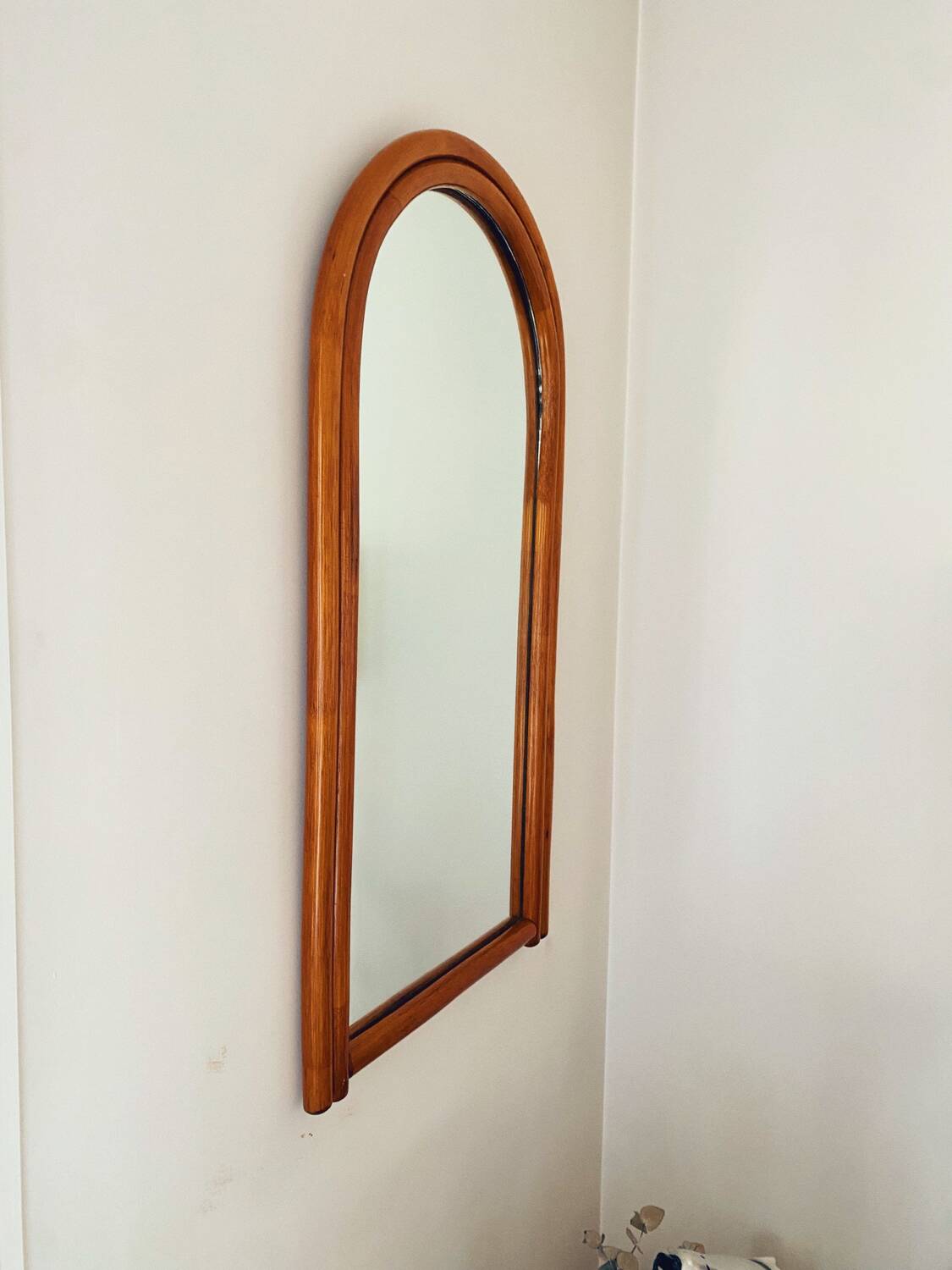 Large Scandinavian style arc wall mirror in bamboo