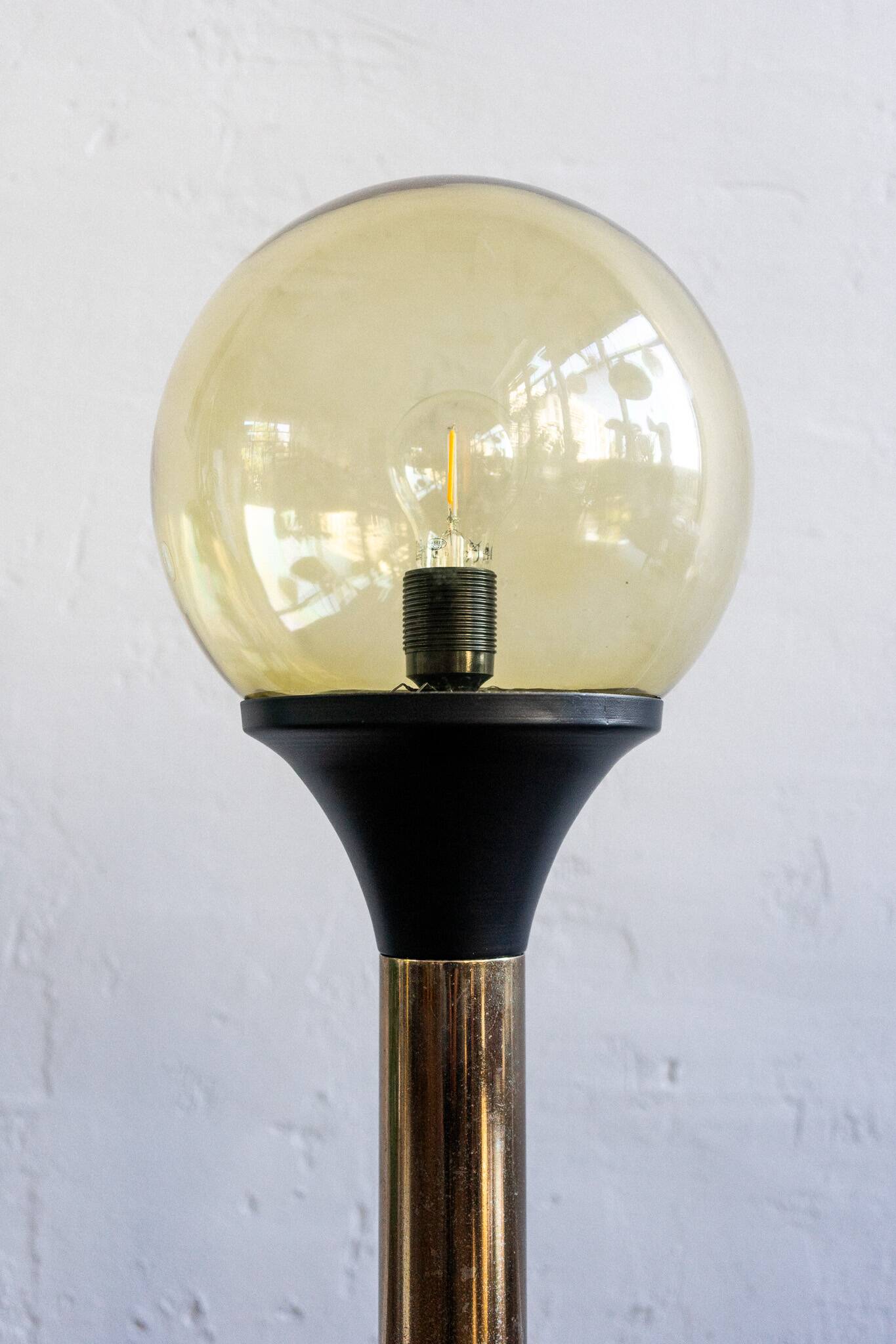 Vintage glass metal floor lamp, 80s