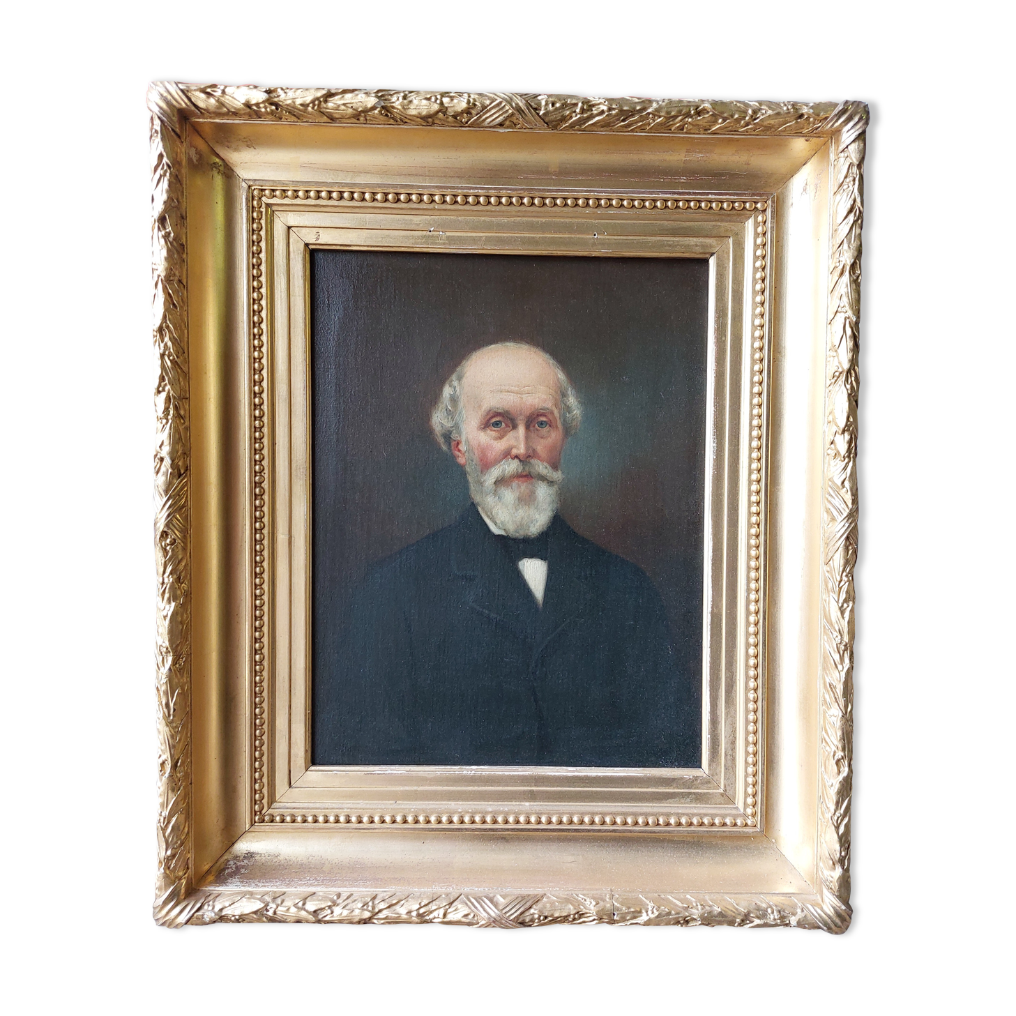 Painting Portrait of an ancient man 19th with gilded wooden frame