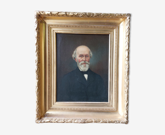 Tableau Portrait d'homme ancien 19ème avec cadre bois doré