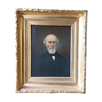 Tableau Portrait d'homme ancien 19ème avec cadre bois doré