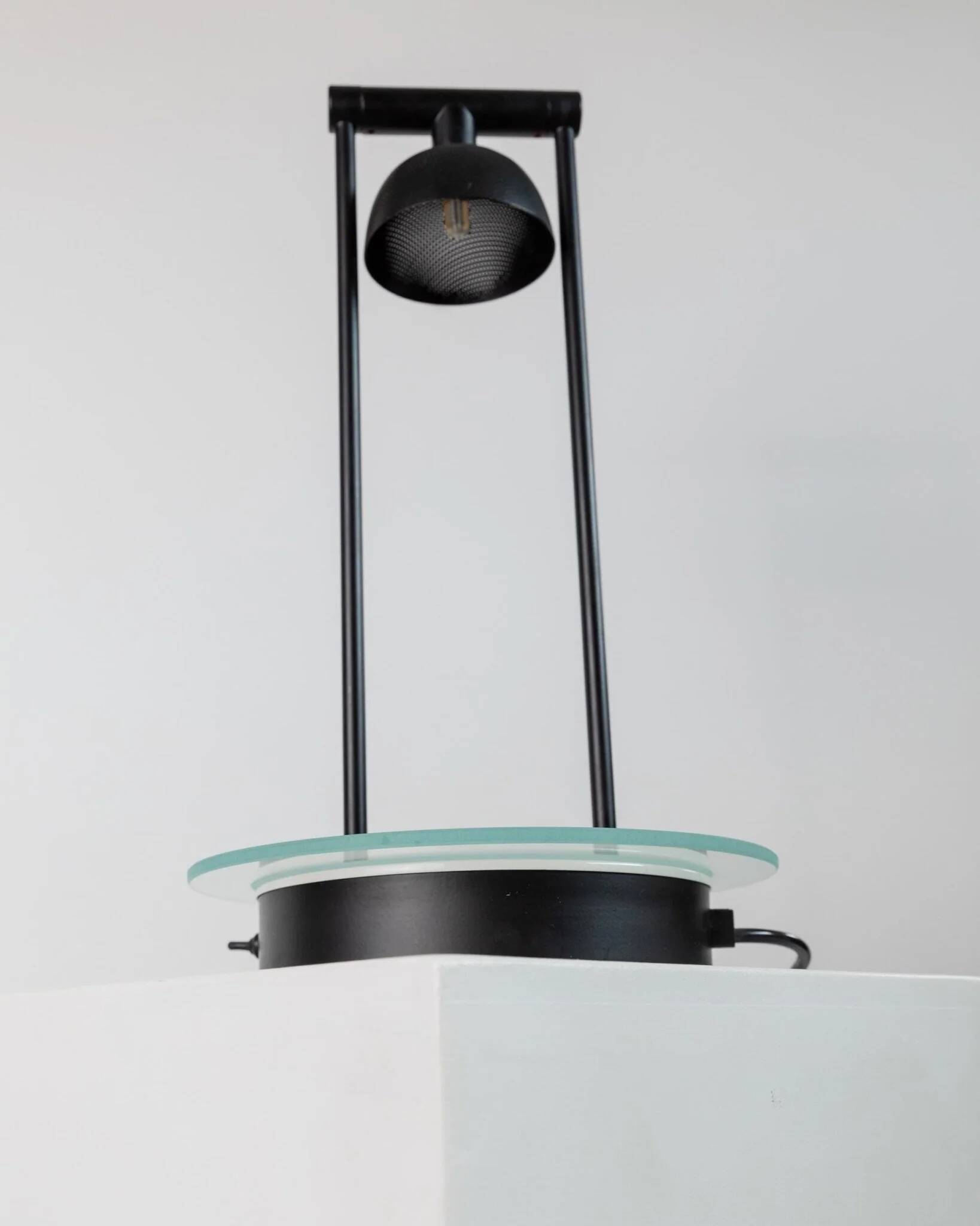 Black Metal Table Lamp with Clear Glass Base - Postmodern Memphis Italian Design, 1980s