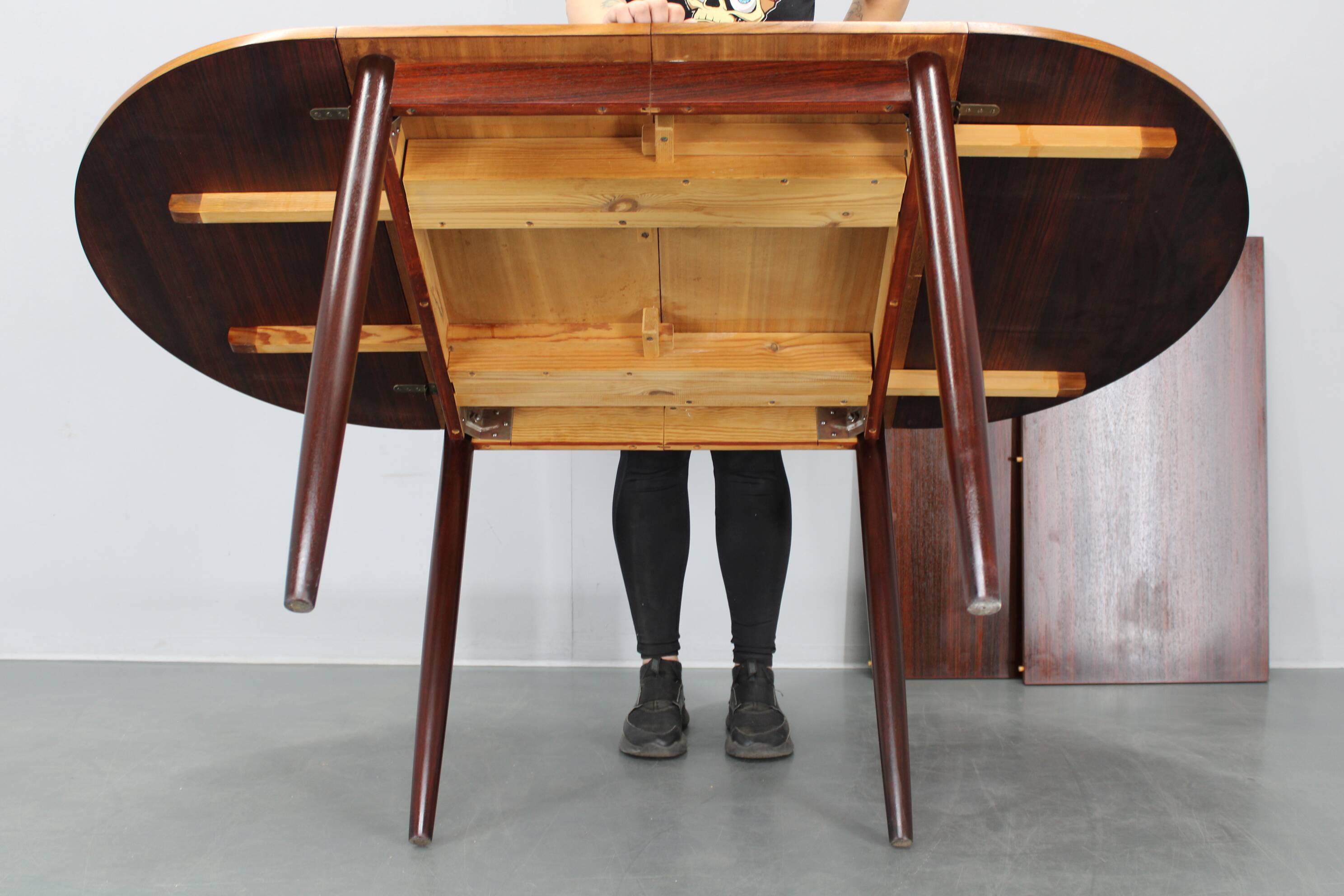 1960s Danish extendable palisander dining table, 4 leaves, restored
