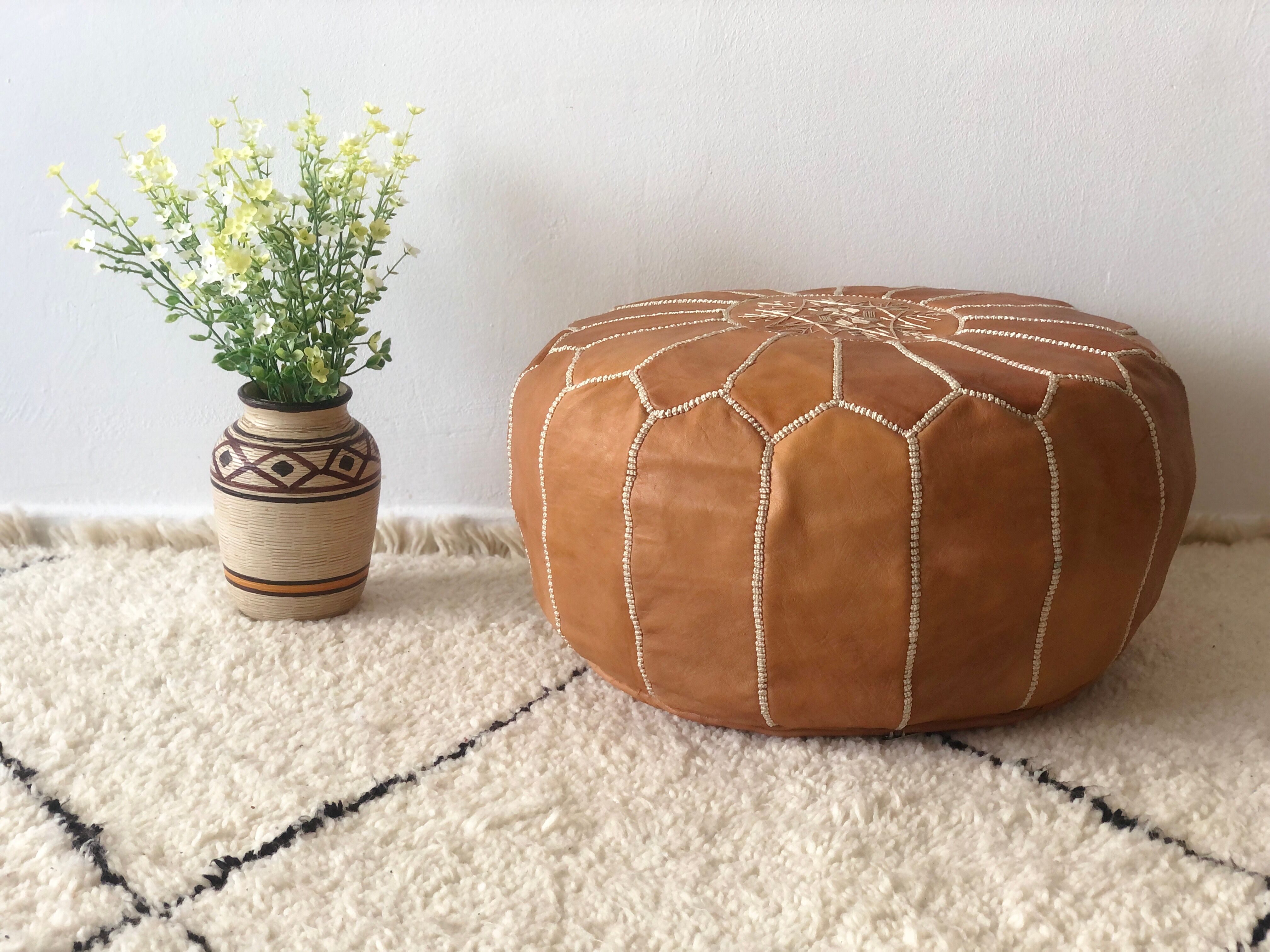 Natural leather pouf from The Ottoman style of Morocco
