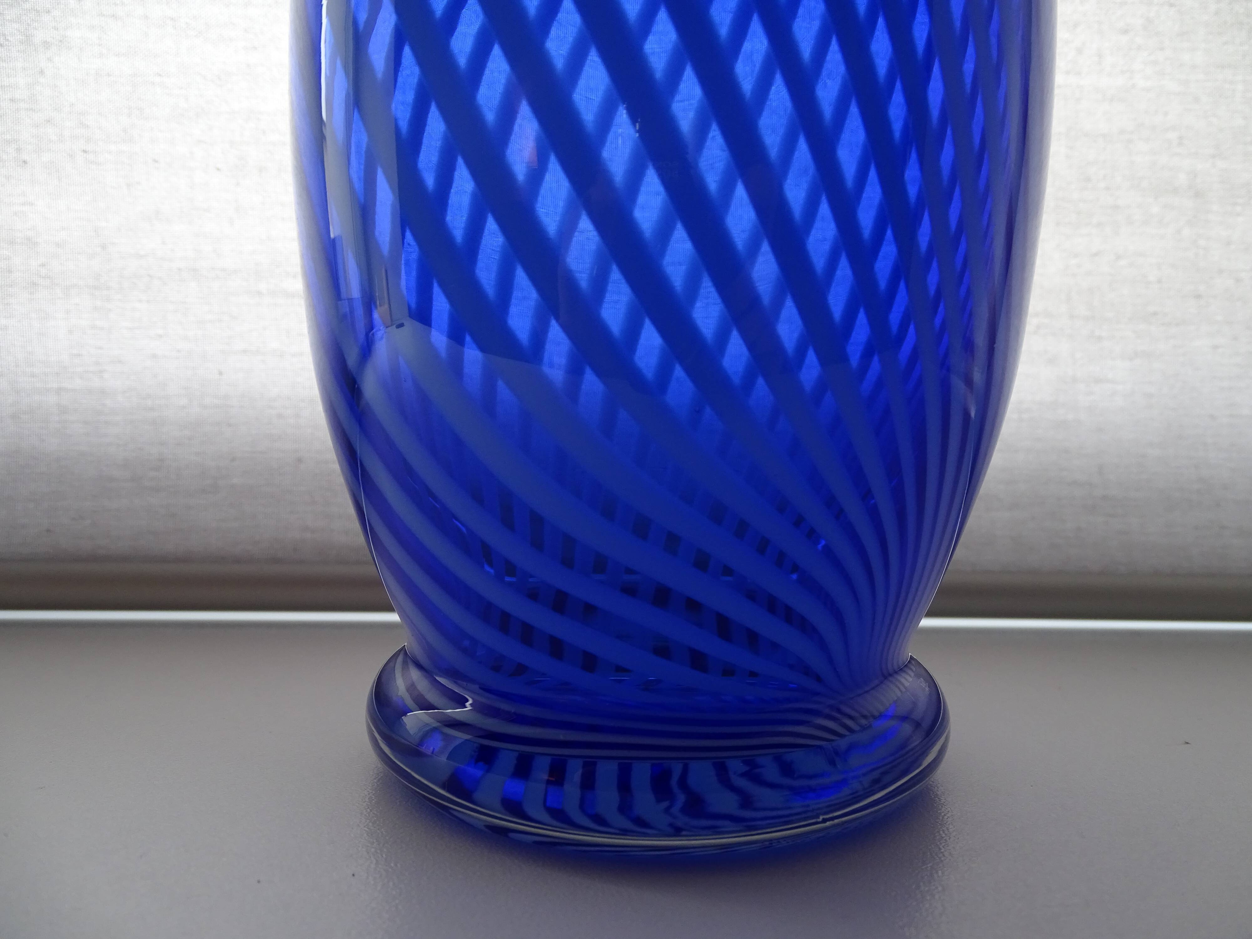 Murano spiral cobalt blue blown glass vase