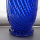 Murano spiral cobalt blue blown glass vase