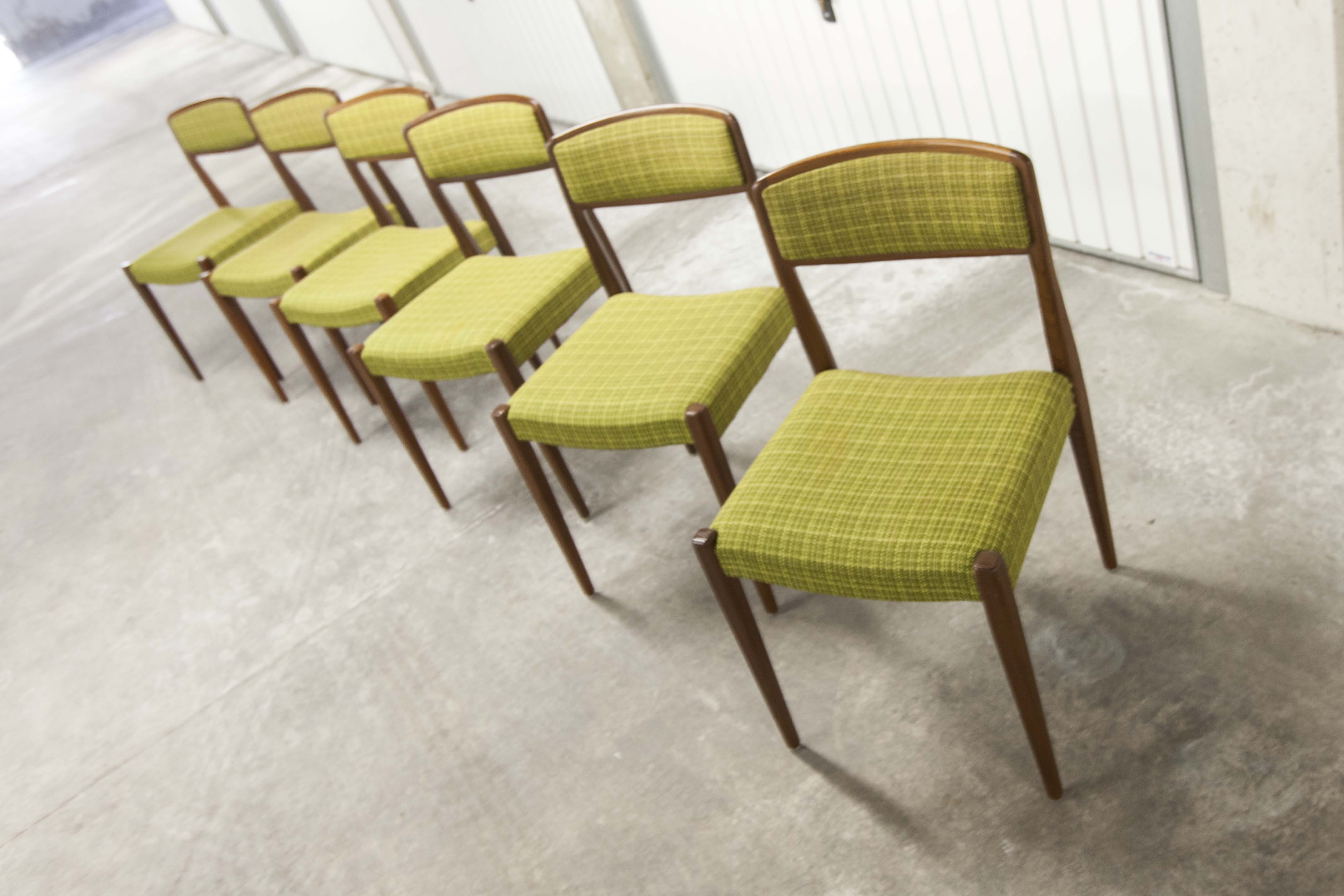 Lot of 6 teak and fabric chairs