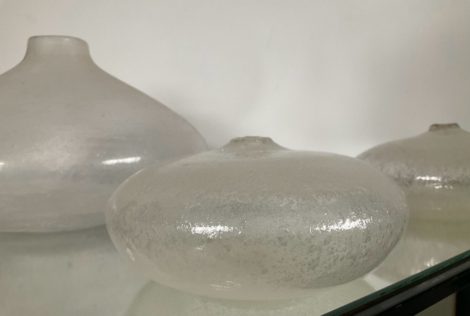 Trio of vintage Biot vases in bubbled glass paste