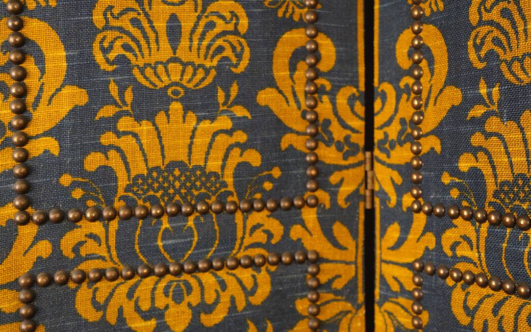 19th century fabric screen and wooden structure