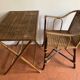Folding table in bamboo-style wood and woven top, Napoleon III