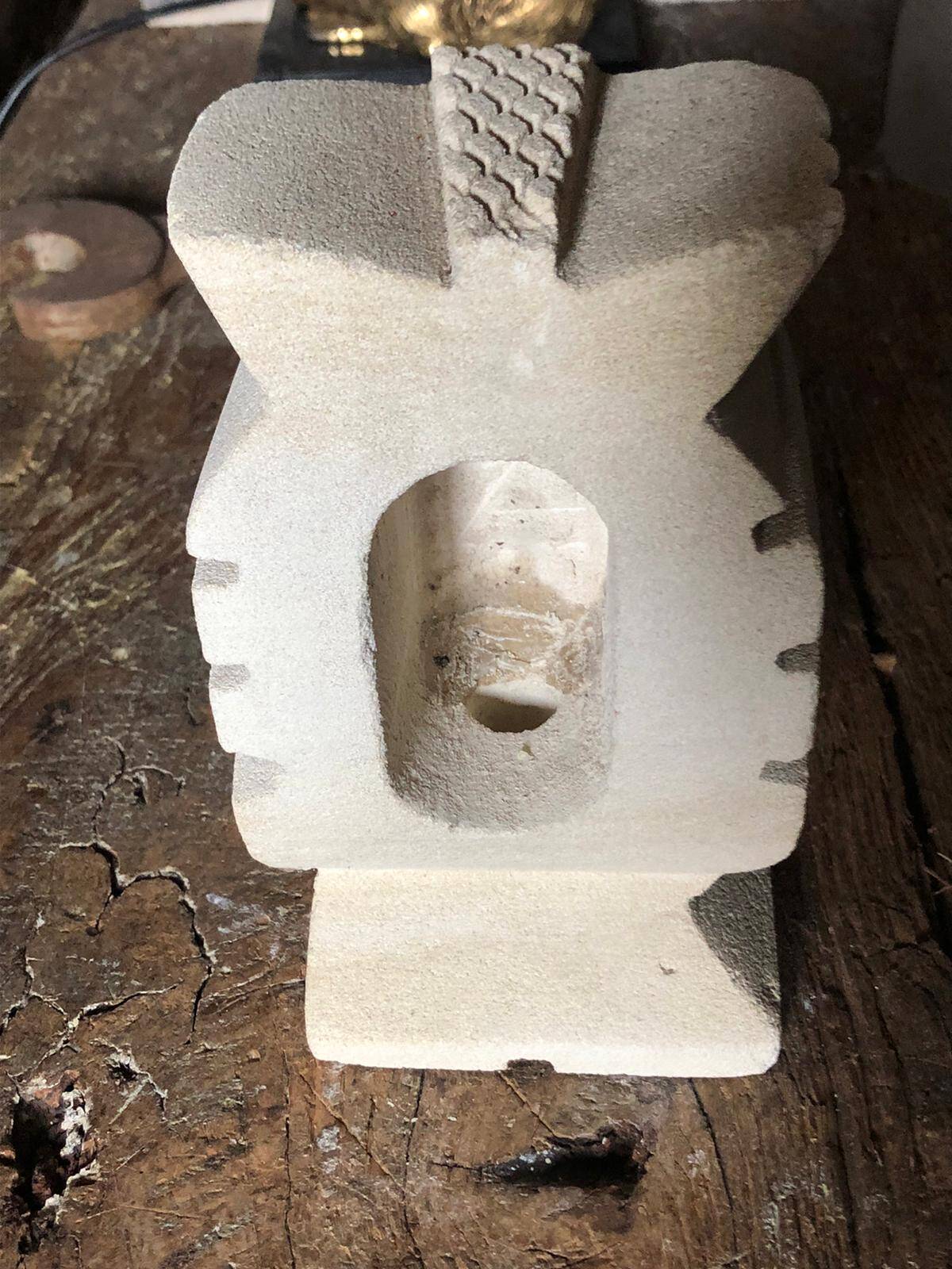 Pair of stone owl sculptures, vintage owl, owl lamp signed