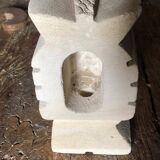Paire de sculptures, serre-livres hibou vintage en pierre, signés