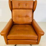 Chaise vintage danoise rétro du milieu du siècle Svend Skipper en cuir cognac des années 60