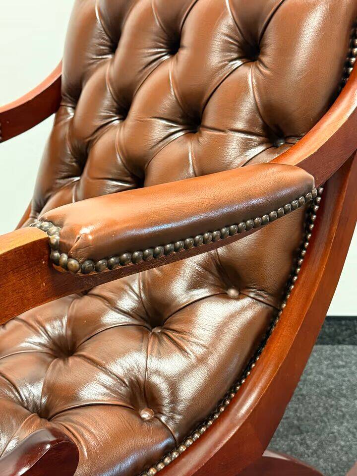 Chesterfield Brown Leather Rocking Chair
