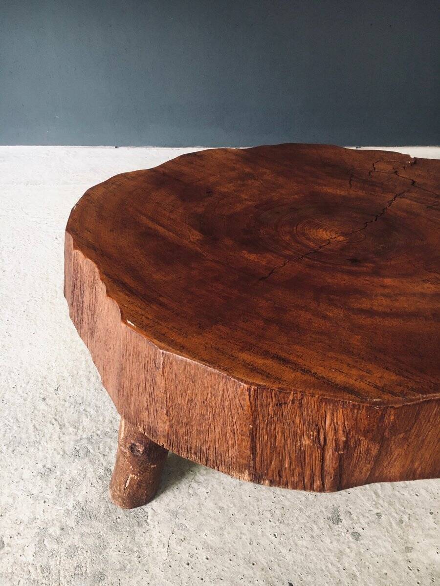 Handcrafted Teak Tree Trunk Tripod Coffee Table, 1960s