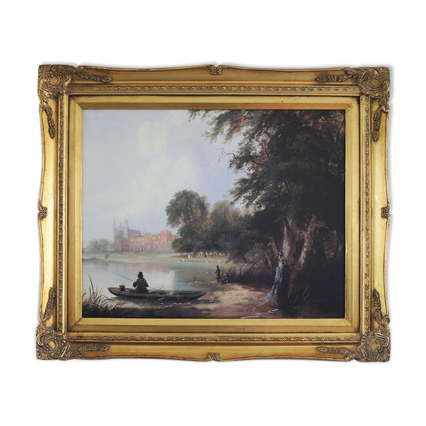 Old oil painting – the castle – gilded wood frame – barj-buzzoni collection