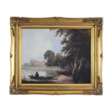Old oil painting – the castle – gilded wood frame – barj-buzzoni collection