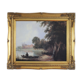 Old oil painting – the castle – gilded wood frame – barj-buzzoni collection