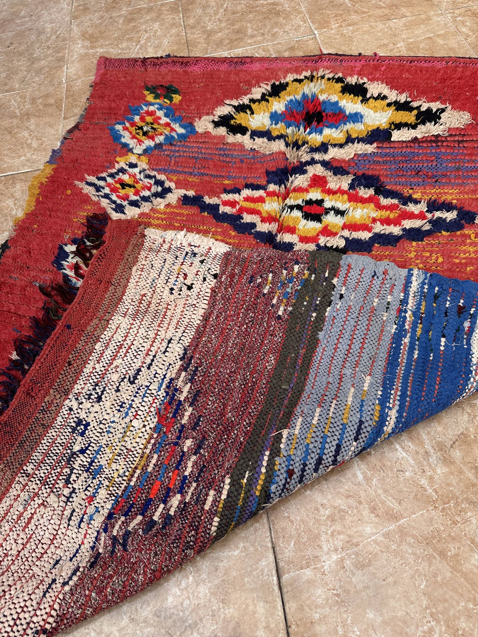 Tapis marocain unique - Tapis Art déco vintage - Tapis Boucharouit