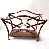 1950s metal magazine rack with imitation leather and bamboo