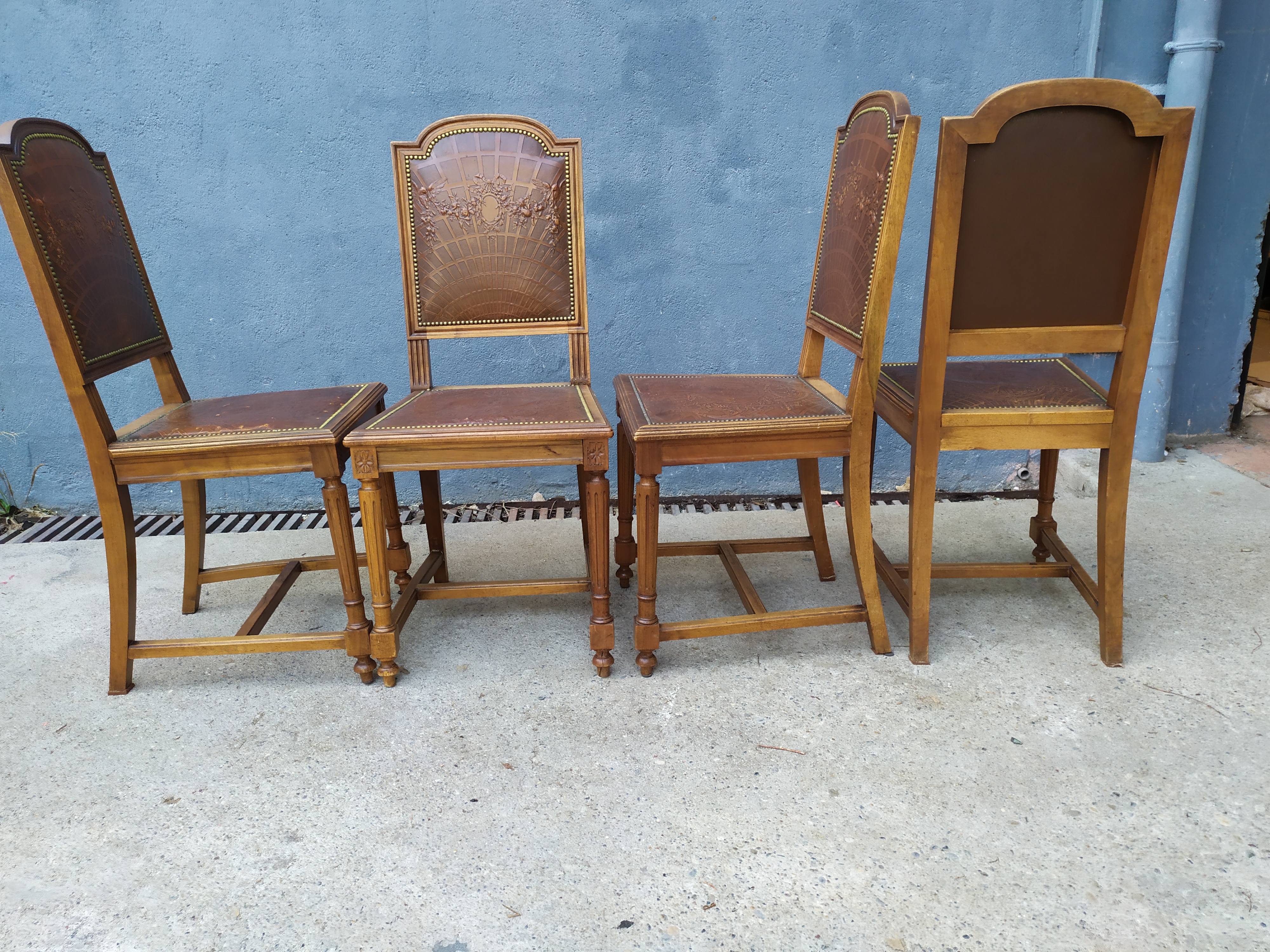 4 Louis XVI leather chairs