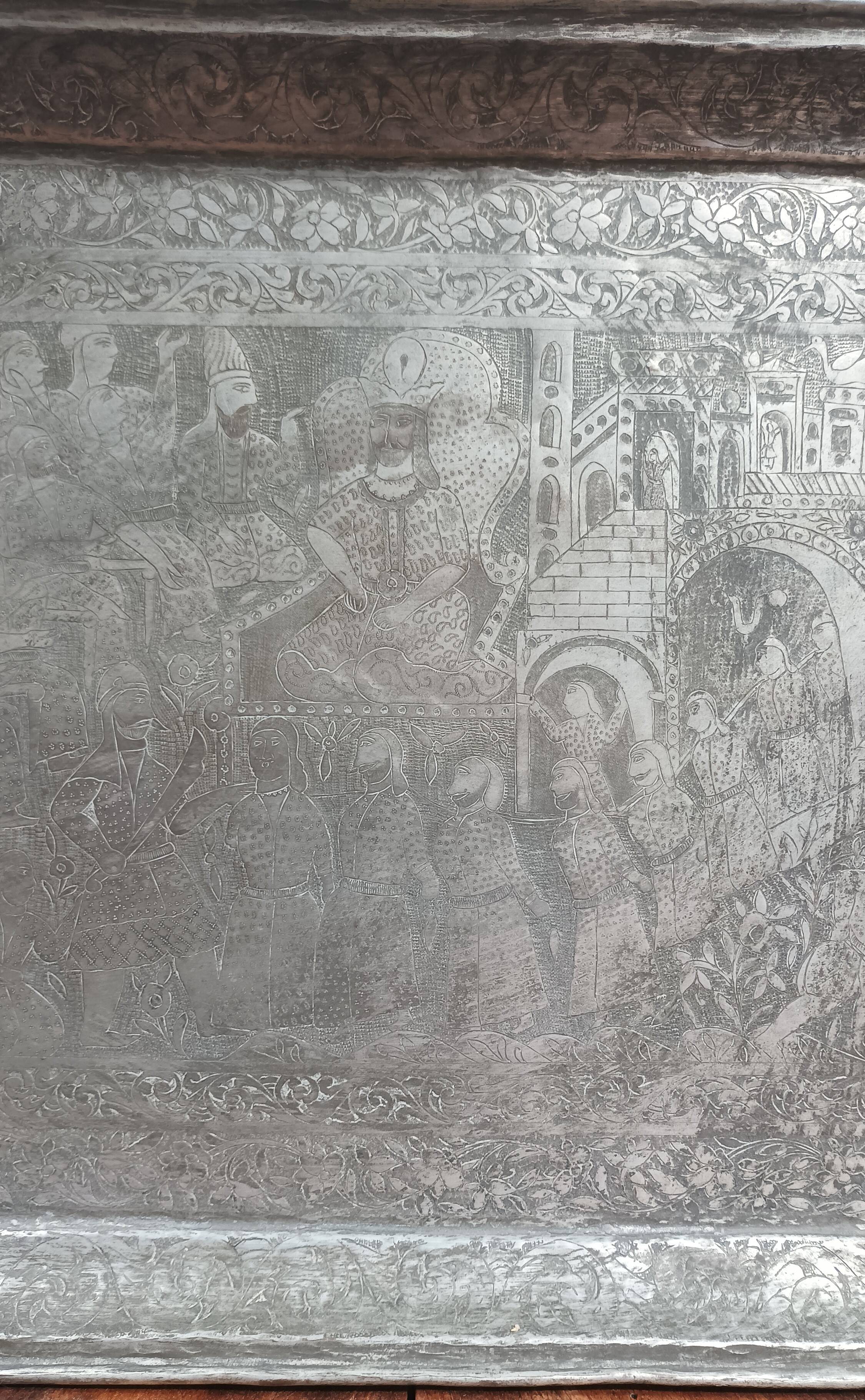 Old Persian tray in silver metal