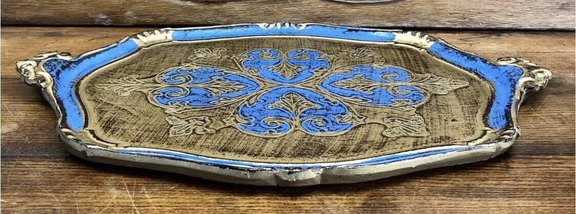 Ancien plateau Florentin bleu et or