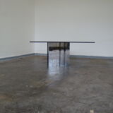 Table basse en verre fumé et chrome 1970