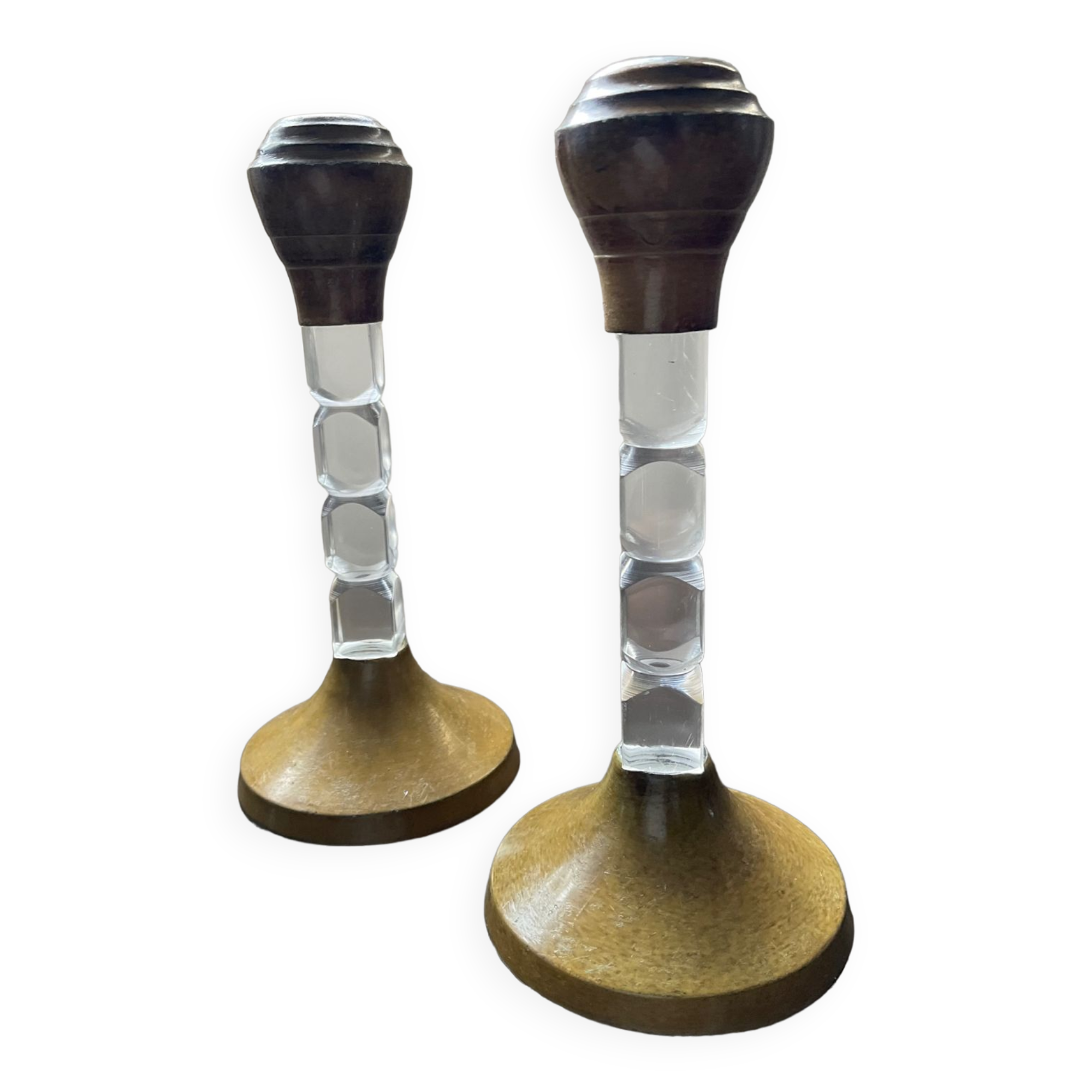Pair of vintage candle holders in lucite and metal
