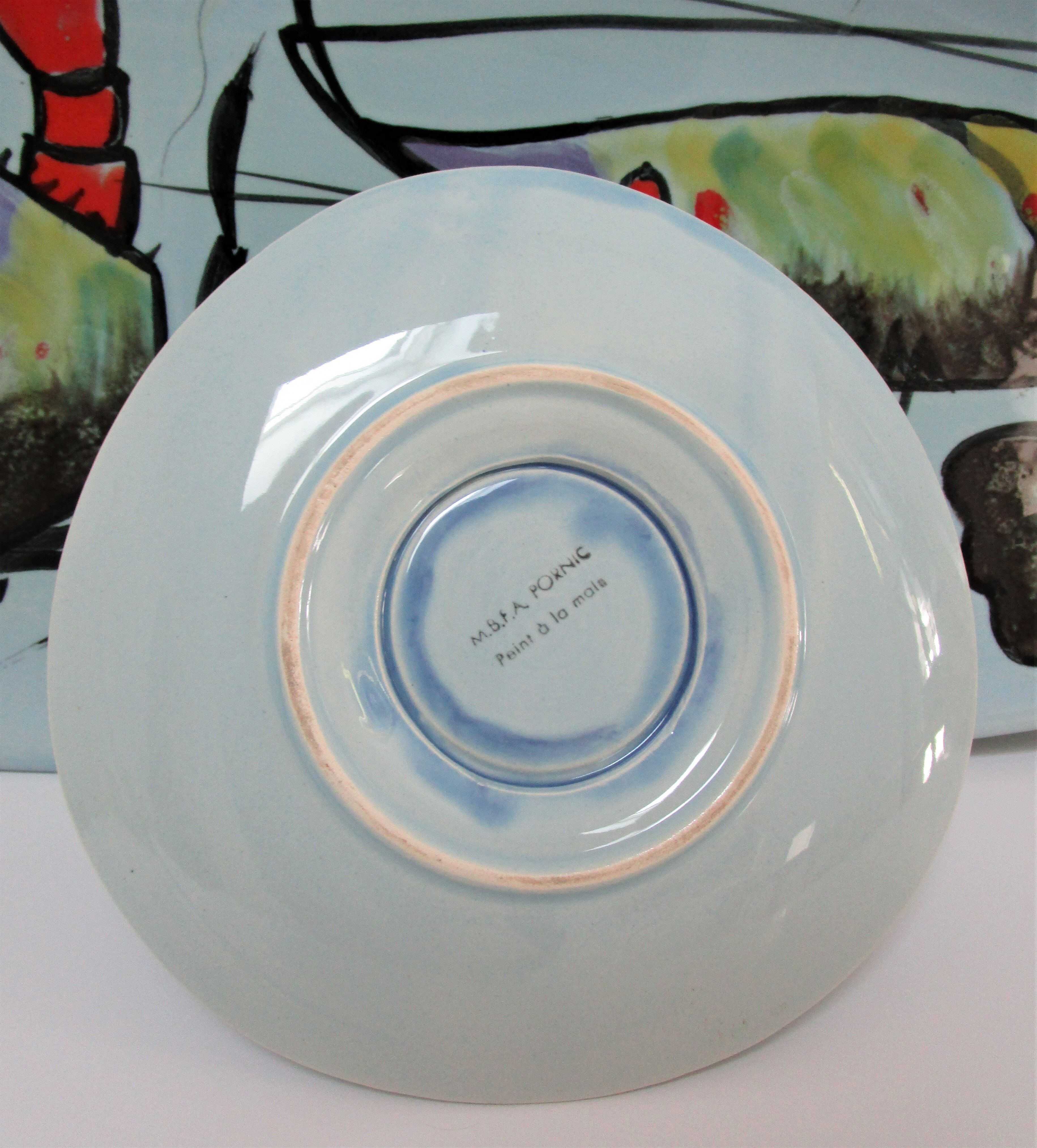 Dish and sausage fish crustaceans earthenware Pornic Bernard Serraz design 60s