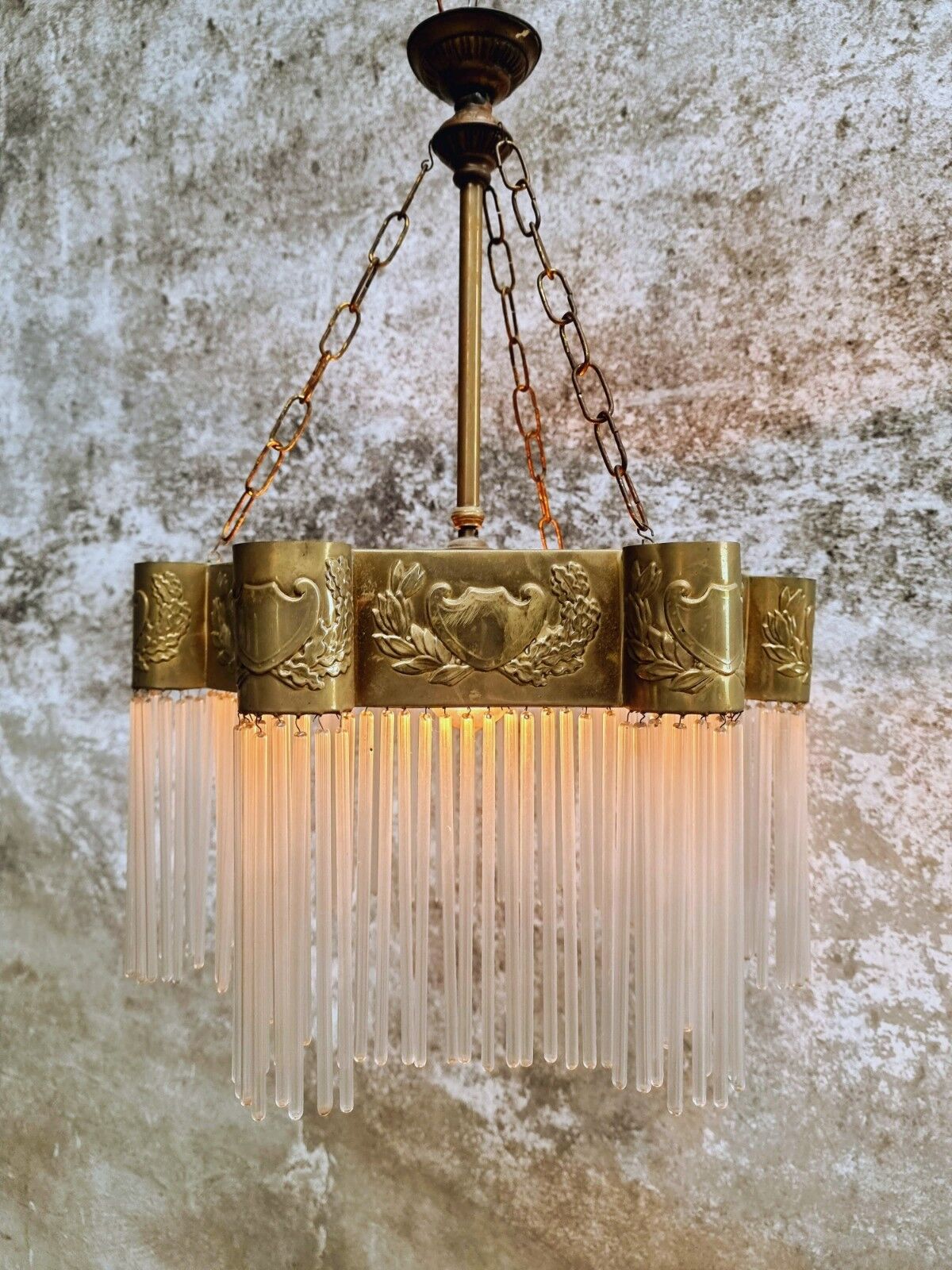 Hanging lamp Art Deco copper with glass beads