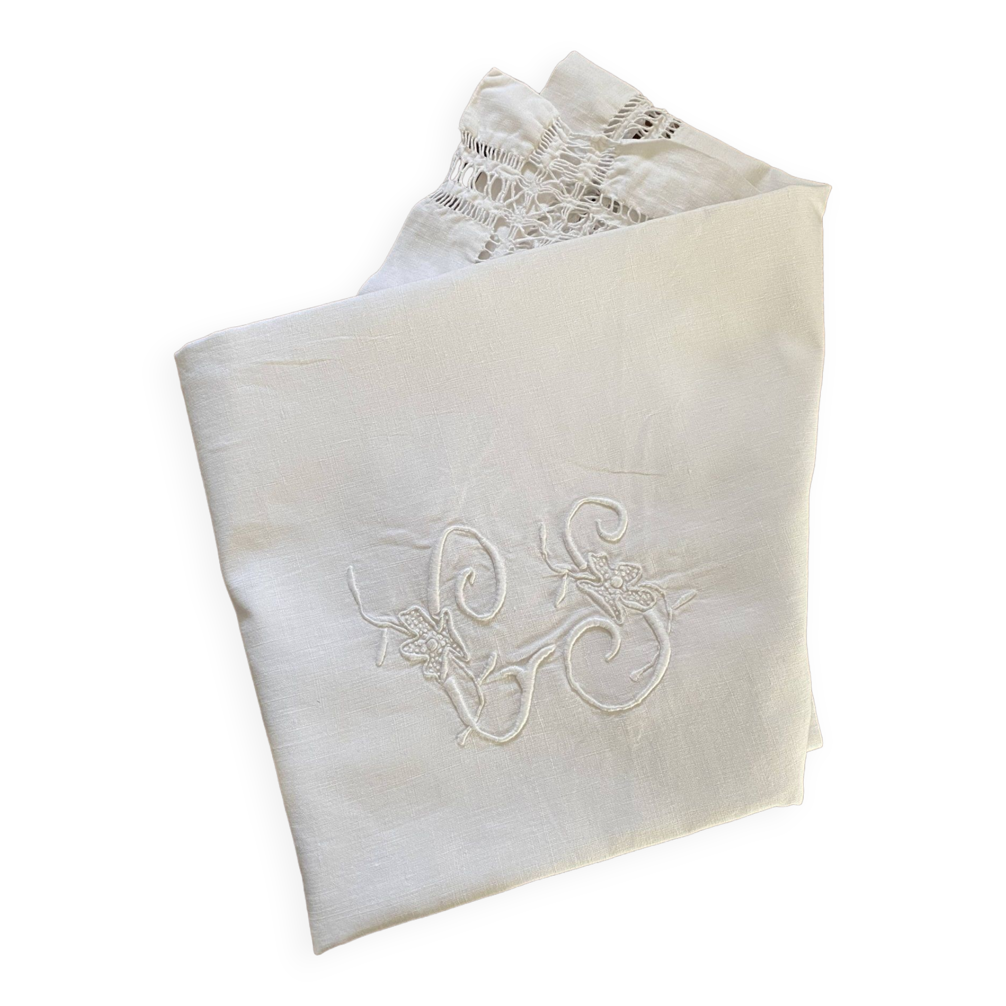 White cotton pillowcase with CS monogram