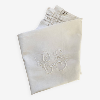 White cotton pillowcase with CS monogram