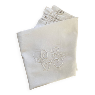 White cotton pillowcase with CS monogram