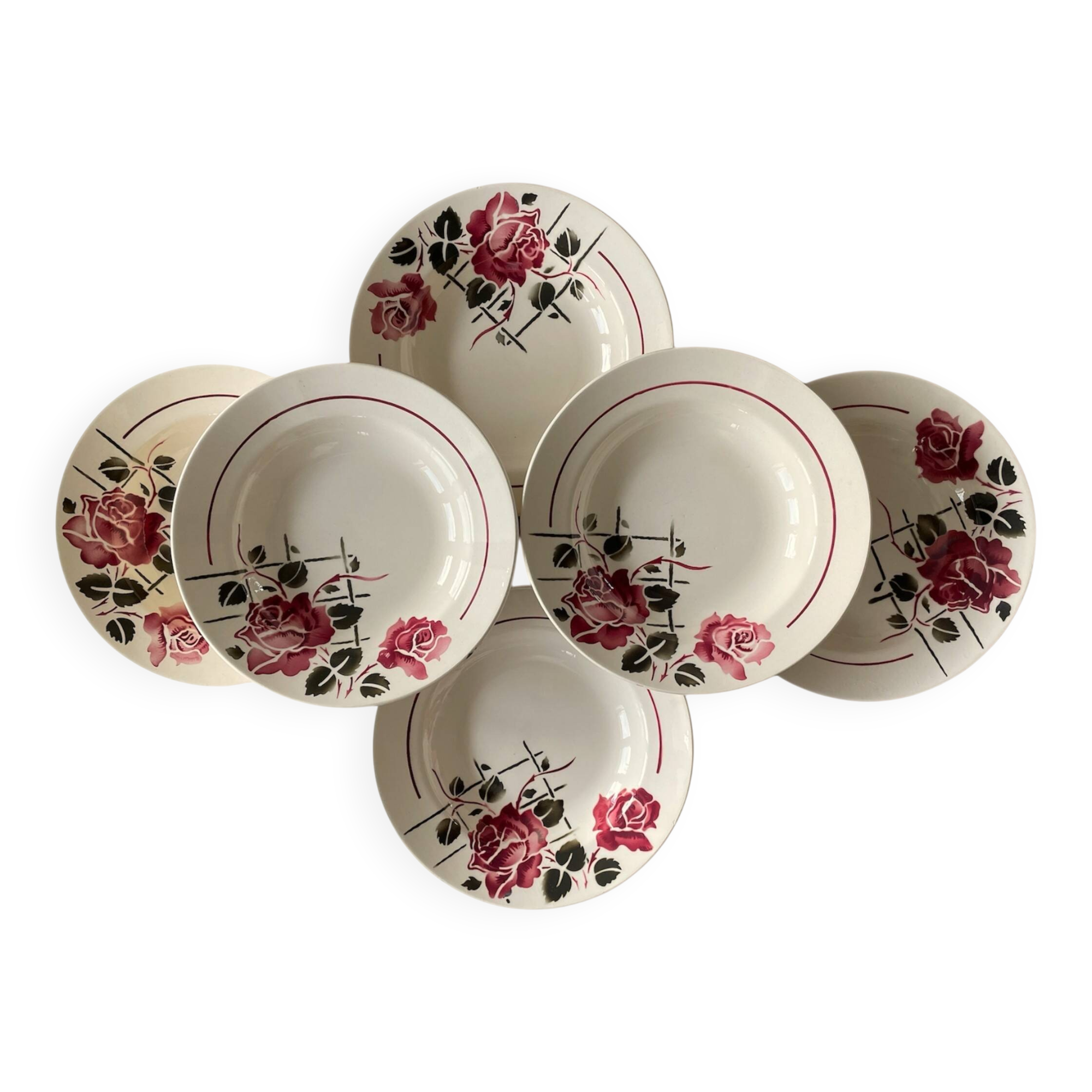 6 antique deep plates in faience from badonviller