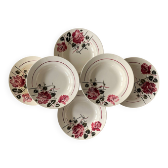 6 antique deep plates in faience from badonviller