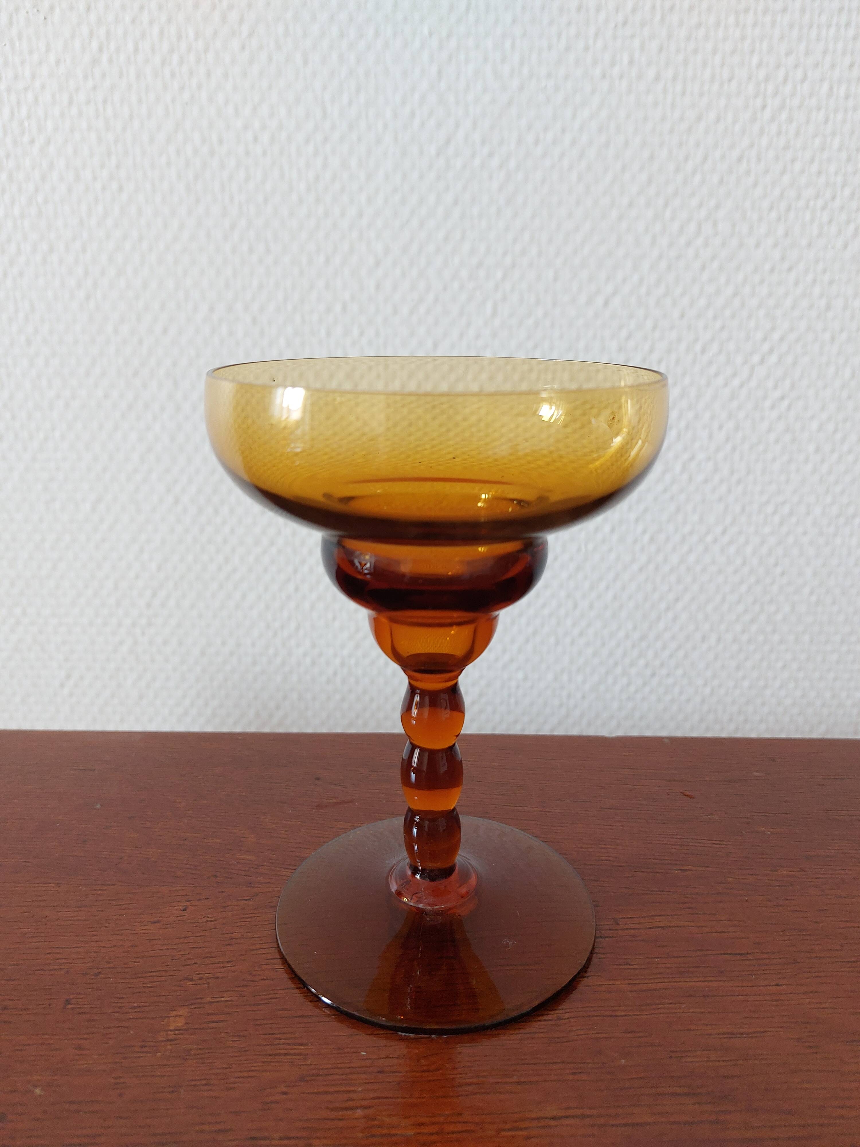 Set of 3 vintage amber foot glasses