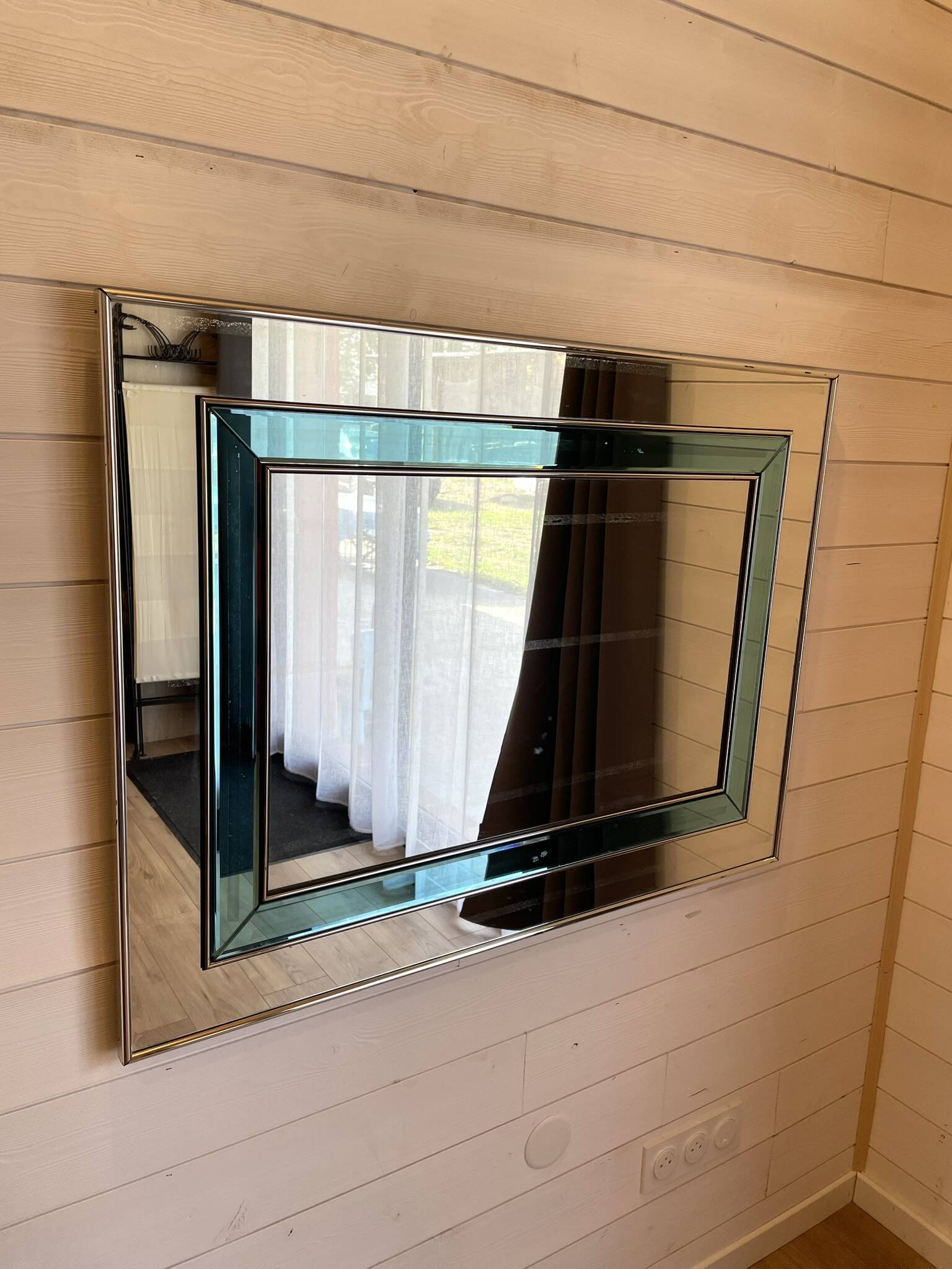 Vintage wall mirror Schöninger in silver and turquoise - Regency