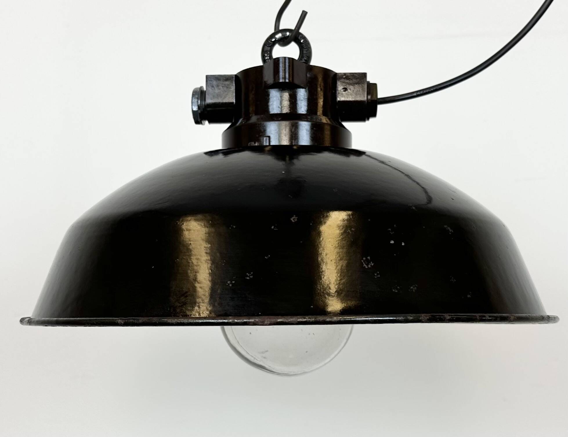Industrial black enamel factory pendant lamp, 1950s