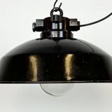 Industrial black enamel factory pendant lamp, 1950s