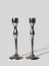 Pair Of Tall Textured Mirror Metal Candlesticks