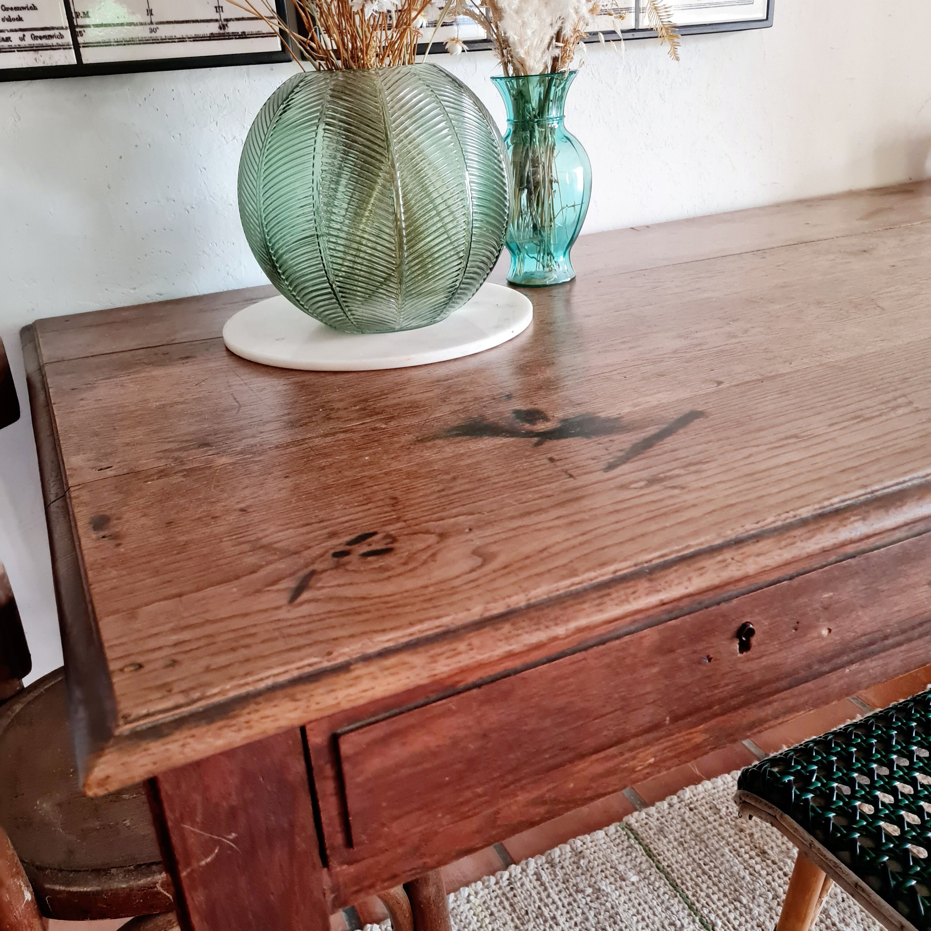 Old farmhouse table compass legs