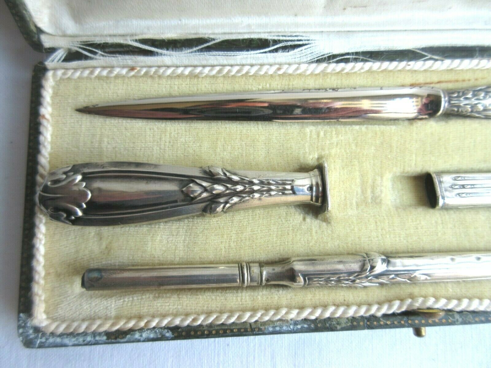 Office adornment, paper cutter, pen holder, seal, Art Deco silver metal