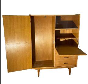 Vintage Scandinavian teak bookcase, vintage office cabinet secretary