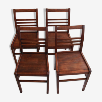 Set of 4 antique chairs waxed wood vintage bistro